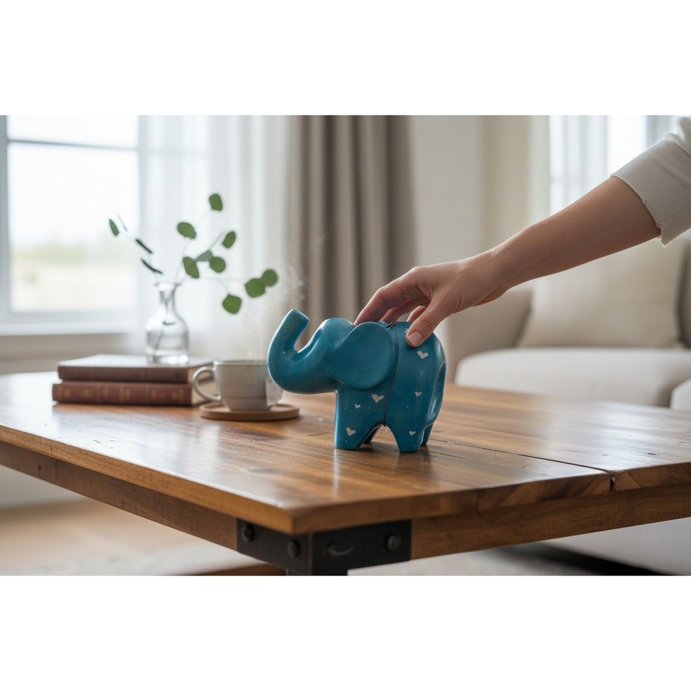 Worldview Elephant Figurine Home Decor OS Teal Blue Brand New Heart Soapstone